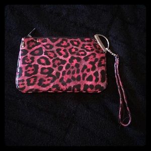 Pink leopard print small wristlet